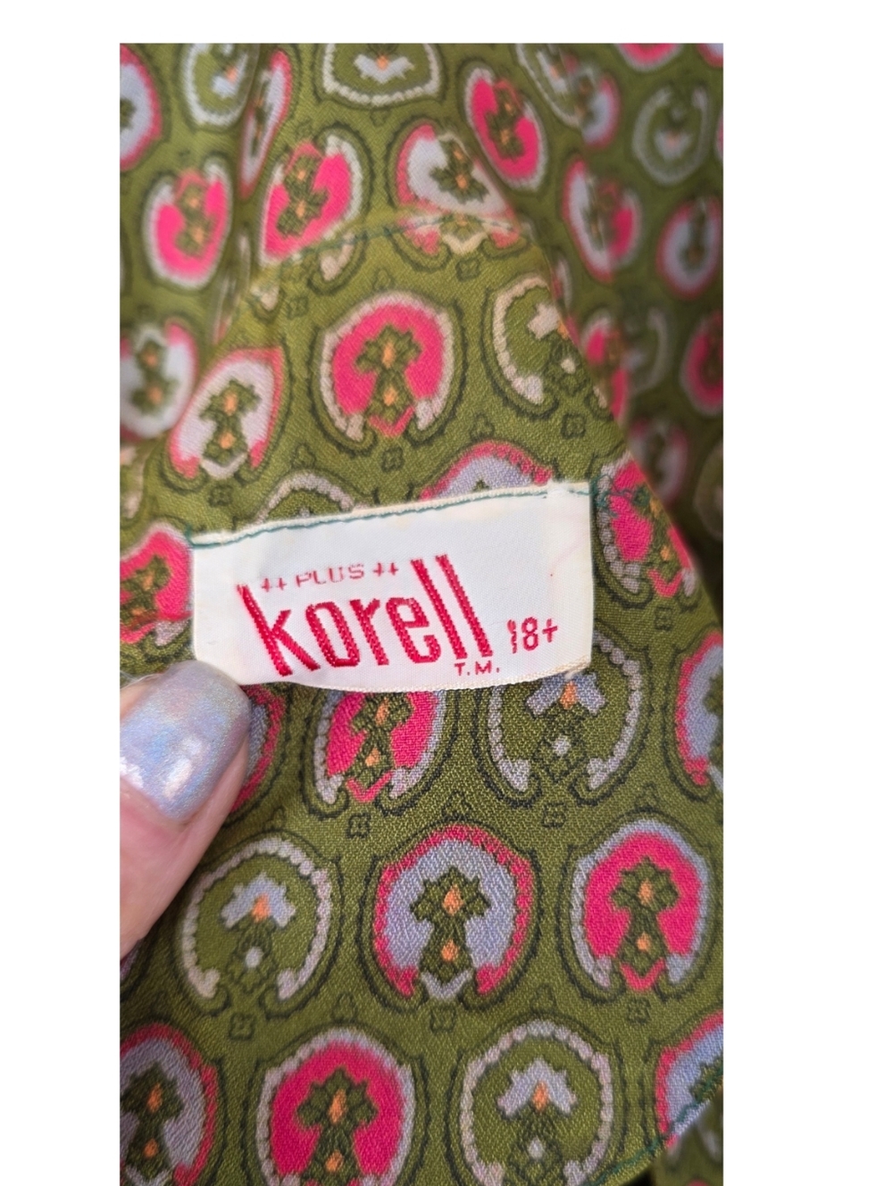 Vintage 1950s Korell Printed Day Dress Olive Pink Novelty Print Womens Size XL - Picture 10 of 15